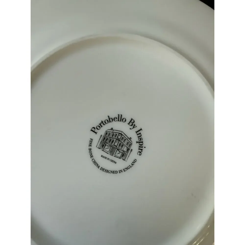 Portobello By Inspire Checkered Plate Fine Bone China Orange White Set(4) Modern